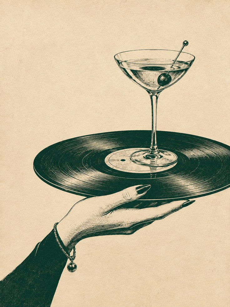 Martini Vinyl Record Art Print: Vintage Surrealist Cocktail Design - artwork on paper