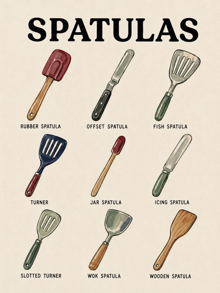 Kitchen Spatulas Print — Illustrated Guide to Cooking Utensils - artwork on paper