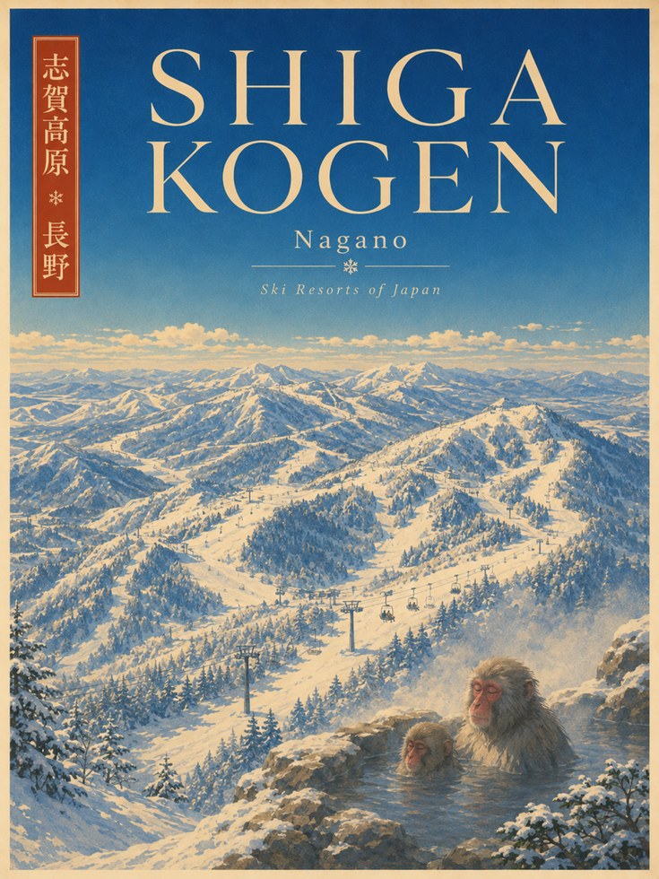 Shiga Kogen Ski Resort Poster: Vintage Japanese Travel Art - artwork on paper