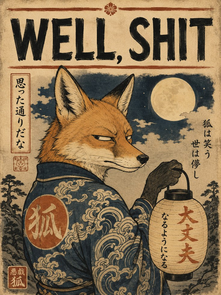 Japanese Fox Wall Art – Vintage Asian Print - artwork on paper
