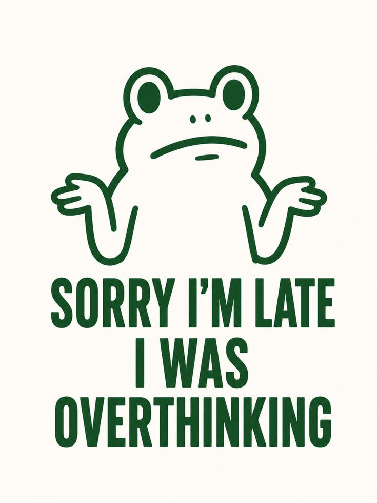 Sorry I'm Late Frog Print: Minimalist Green Humor Wall Art - artwork on paper