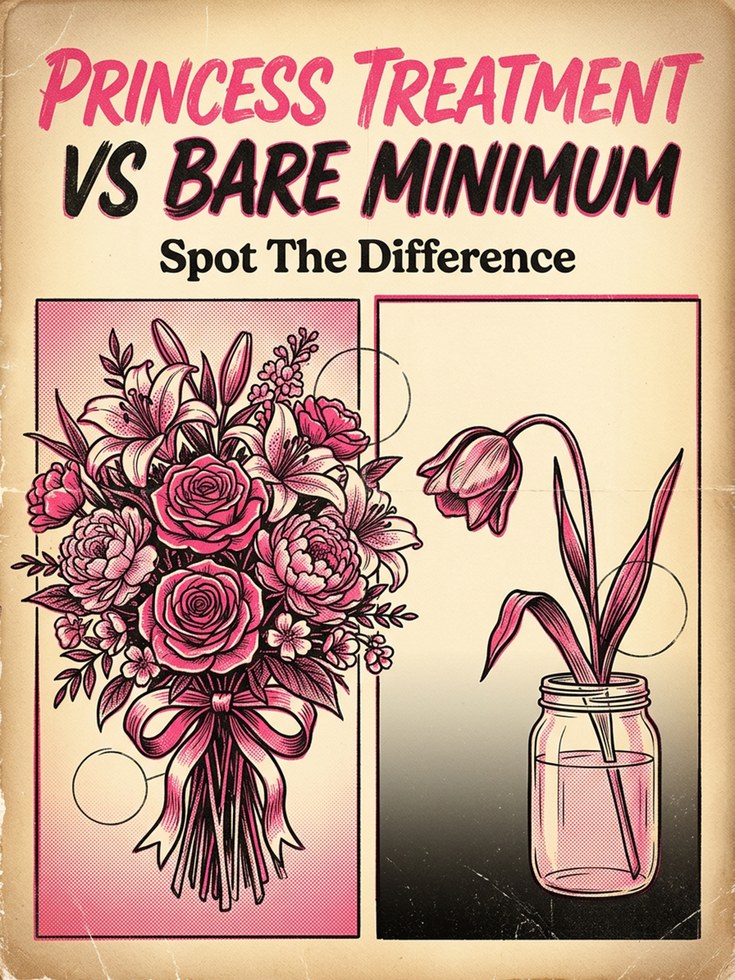 Princess Treatment vs Bare Minimum: Retro Comparison Poster - artwork on paper