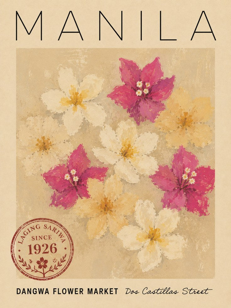 Manila Travel Poster – Vintage Floral Wall Art - artwork on paper