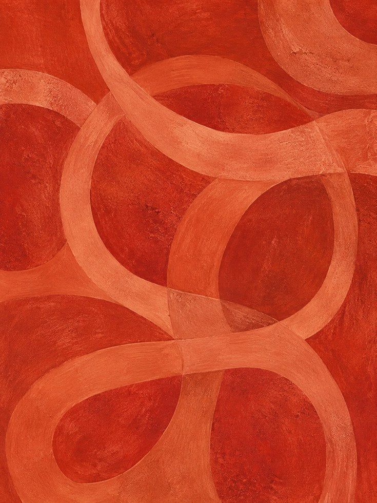 Retro Red Abstract Curves Wall Art: Mid-Century Modern Design - artwork on paper