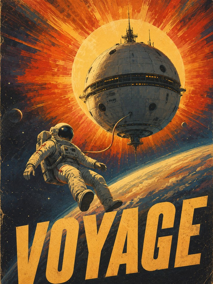 Space Travel Poster – Retro Astronaut Print - artwork on paper