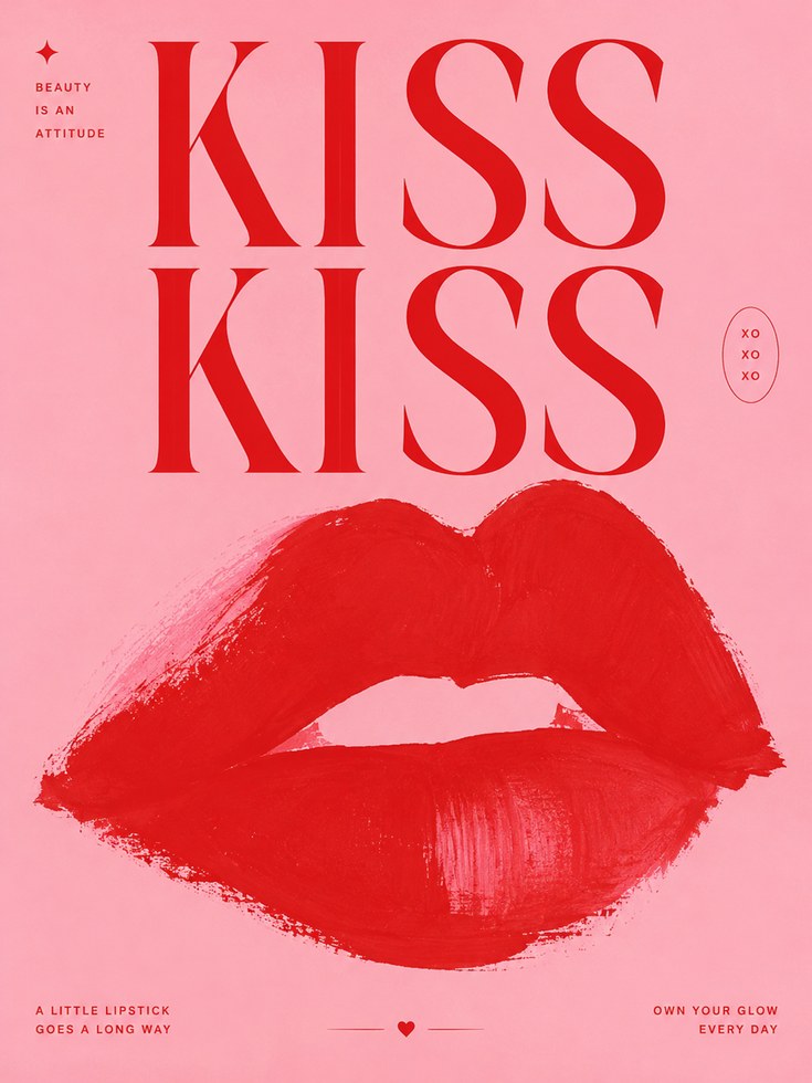 Kiss Poster – Pink Lips Wall Art - artwork on paper