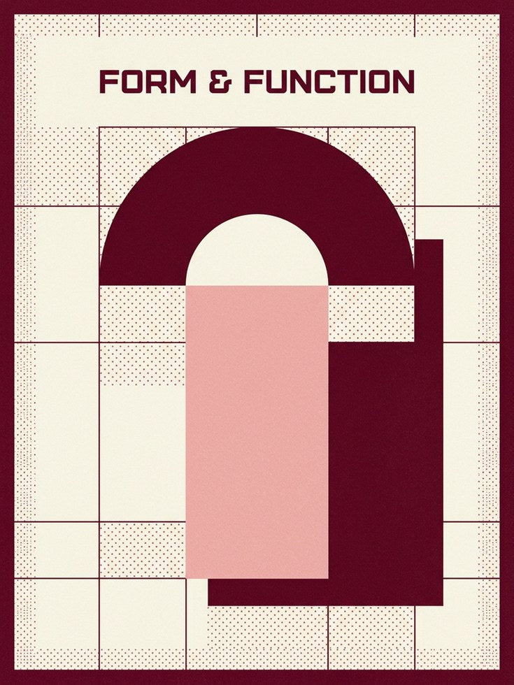 Bauhaus Arch Print: Geometric Shapes in Burgundy and Pink - artwork on paper