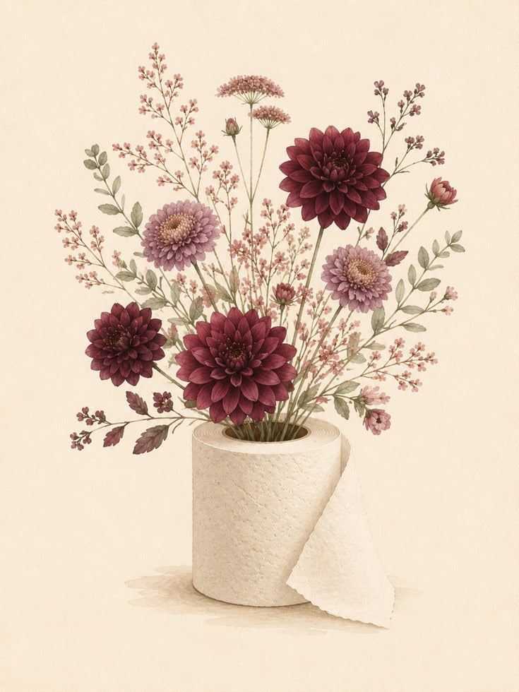 Burgundy Dahlia Botanical Print: Vintage Floral Arrangement Art - artwork on paper