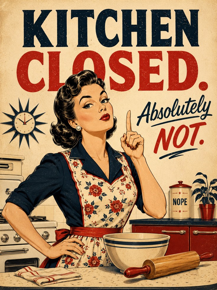 Retro Kitchen Wall Art – Vintage Humor Print - artwork on paper