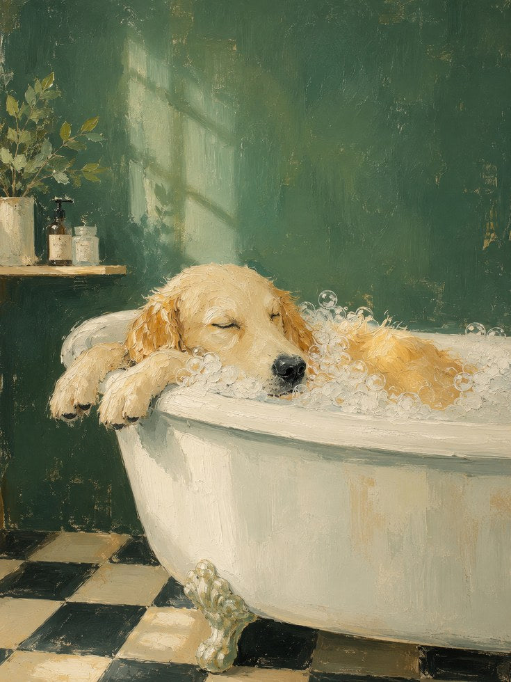 Golden Retriever Bath Print - artwork on paper