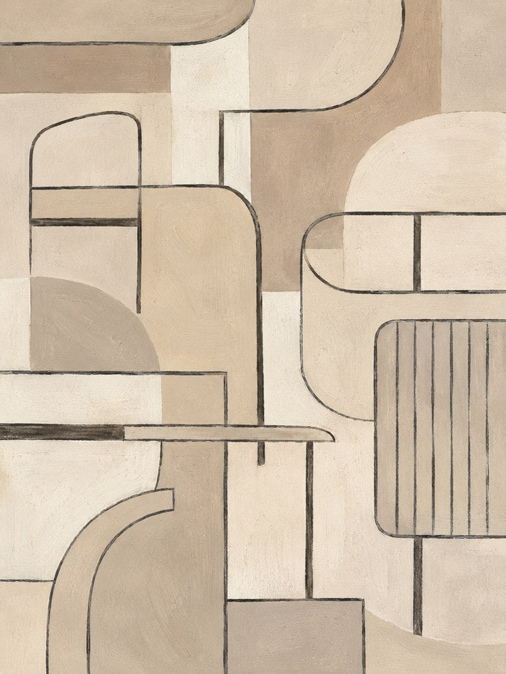 Abstract Geometric Forms Art Print: Neutral Modernist Composition - artwork on paper