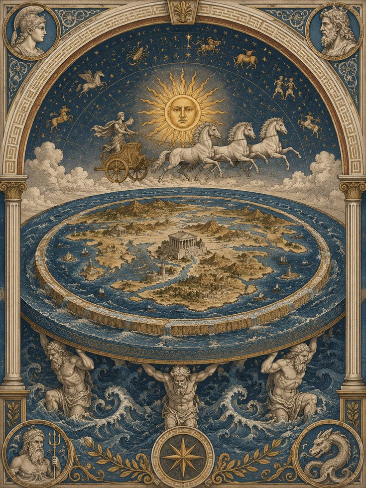 Flat Earth Cosmology Print: Renaissance Celestial Map Wall Art - artwork on paper