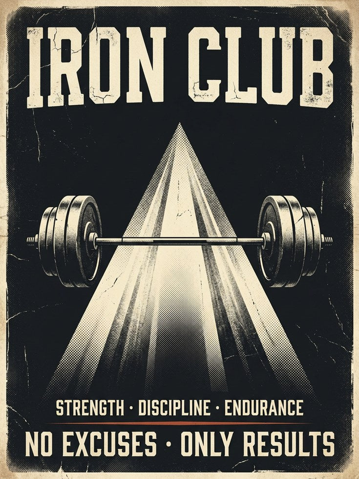 Iron Club Vintage Gym Poster: Retro Fitness Motivation Art - artwork on paper