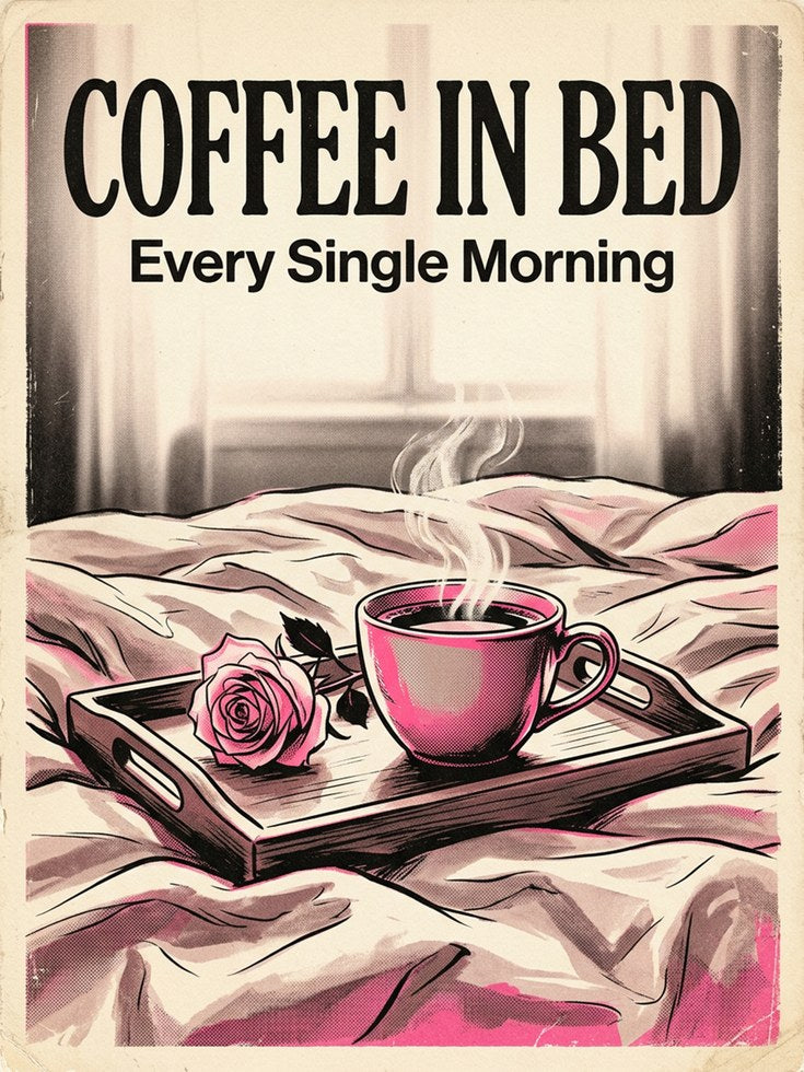 Coffee in Bed Print — Vintage-Style Morning Coffee Illustration - artwork on paper