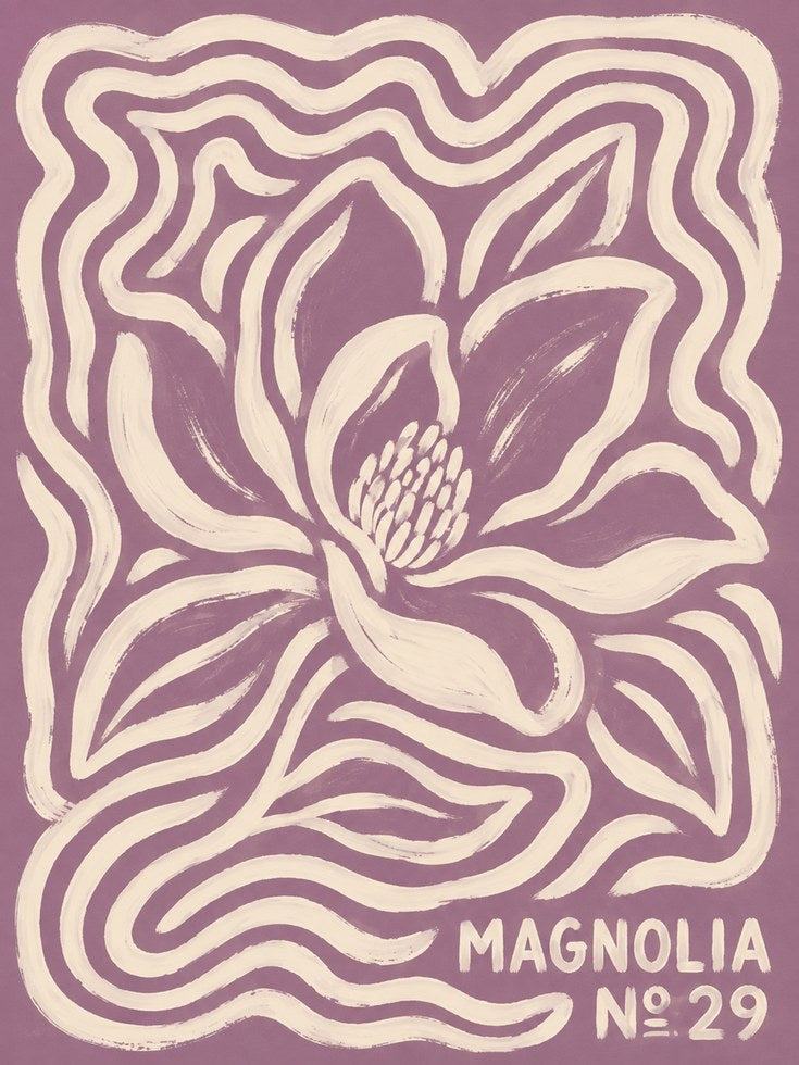 Magnolia Wall Art – Retro Floral Print - artwork on paper