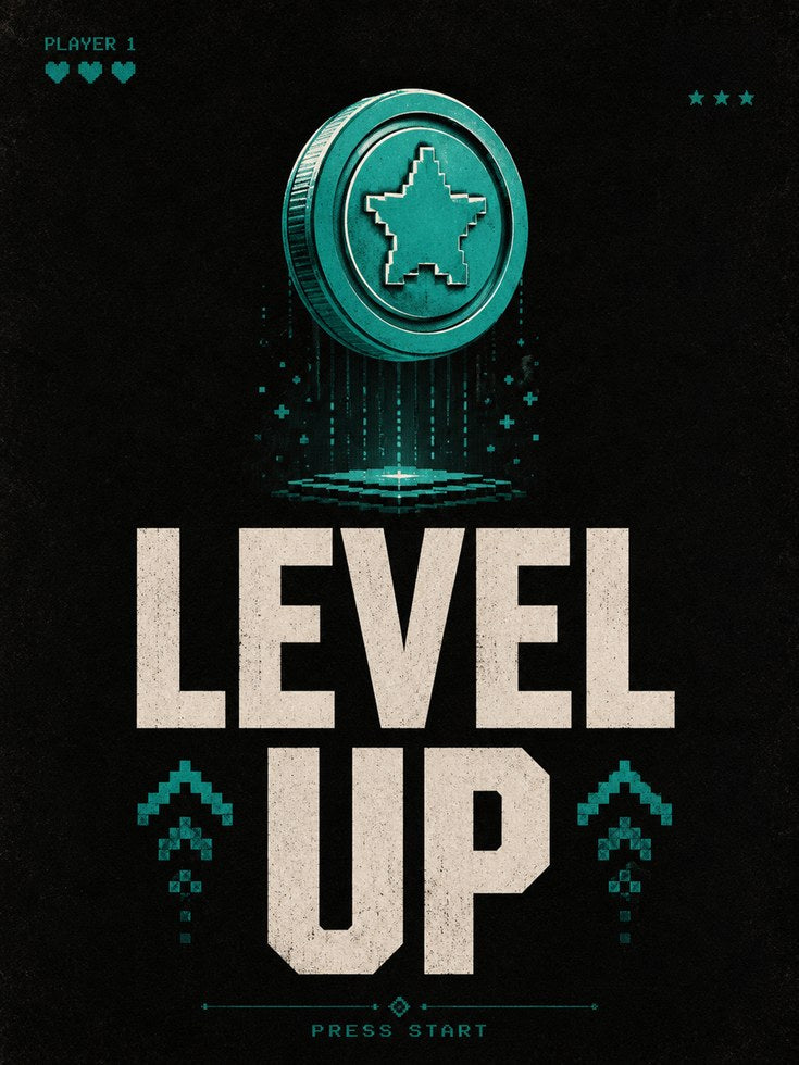 Level Up Gaming Print: Retro Pixel Art - artwork on paper