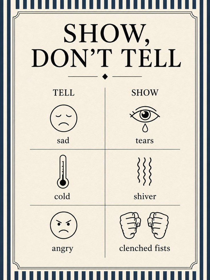 Show Don't Tell Writing Guide: Vintage Educational Poster - artwork on paper