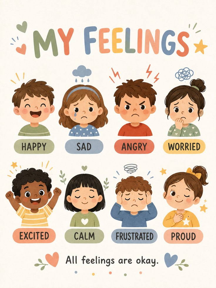 Feelings Chart Poster – Emotions Wall Art - artwork on paper