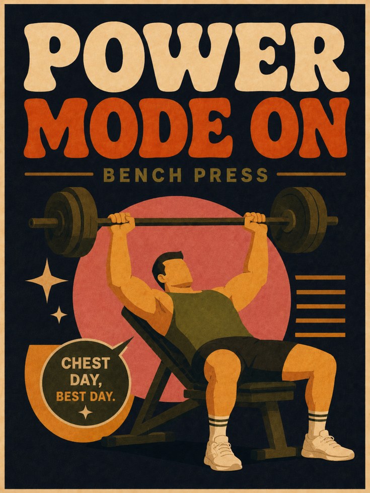 Power Mode On Gym Poster: Retro Fitness Motivation Wall Art - artwork on paper