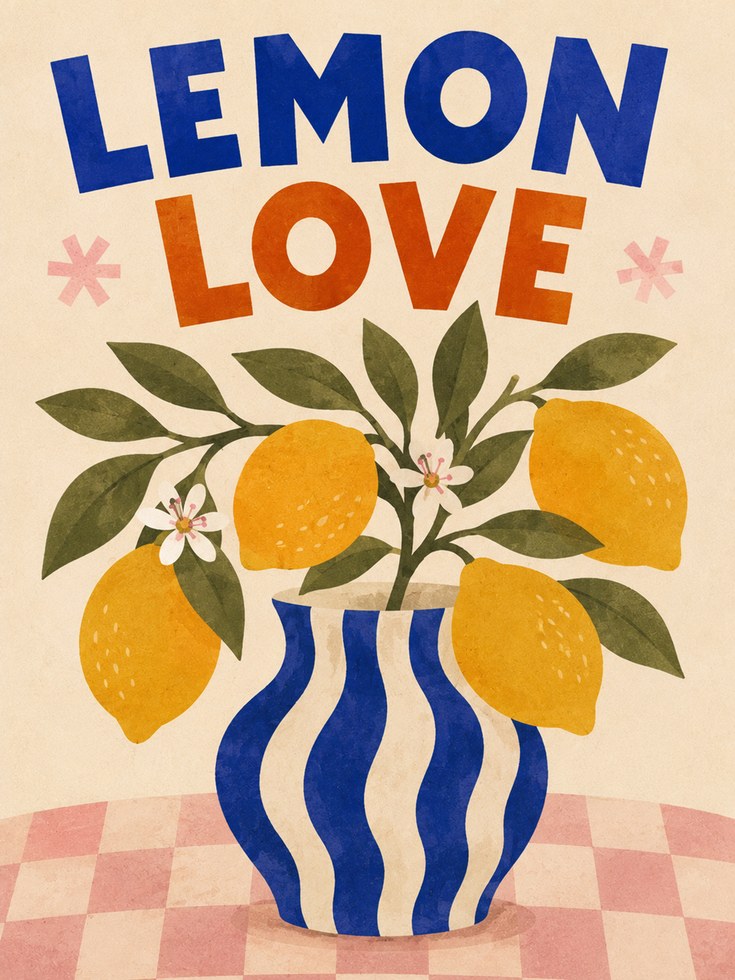 Lemon Kitchen Wall Art – Citrus Print - artwork on paper