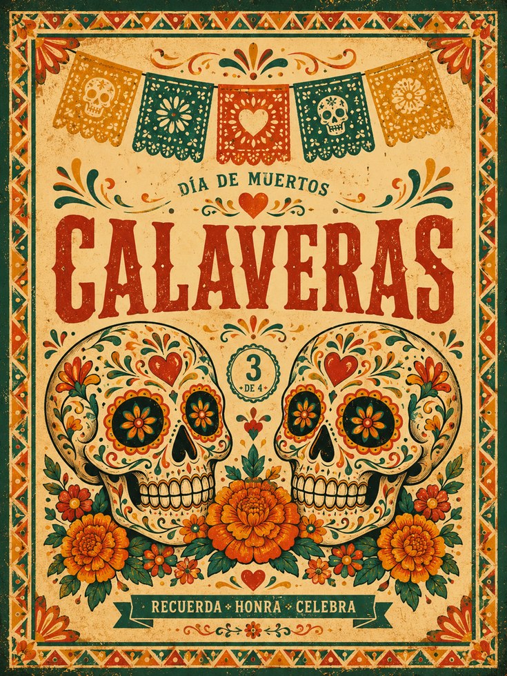 Dia de Muertos Calaveras Print - artwork on paper