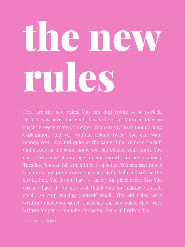 The New Rules Typography Print: Pink Motivational Wall Art - artwork on paper