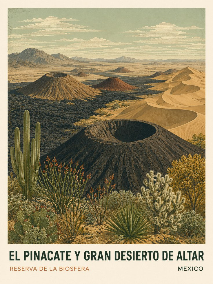 Mexico Travel Poster – El Pinacate Volcano Print - artwork on paper