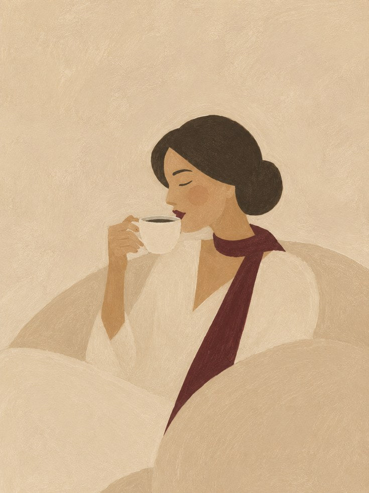Coffee Lover Wall Art – Minimalist Woman Portrait - artwork on paper