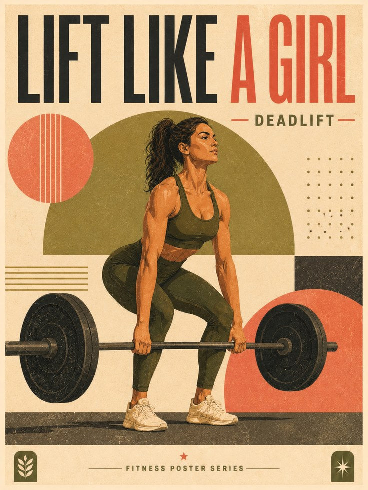Strong Woman Lifting Wall Art Print — Retro Gym Poster - artwork on paper