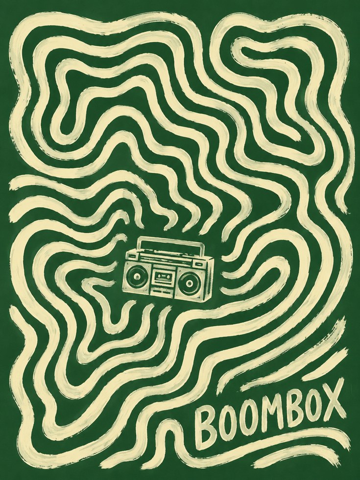 Retro Music Wall Art – Vintage Boombox Print - artwork on paper