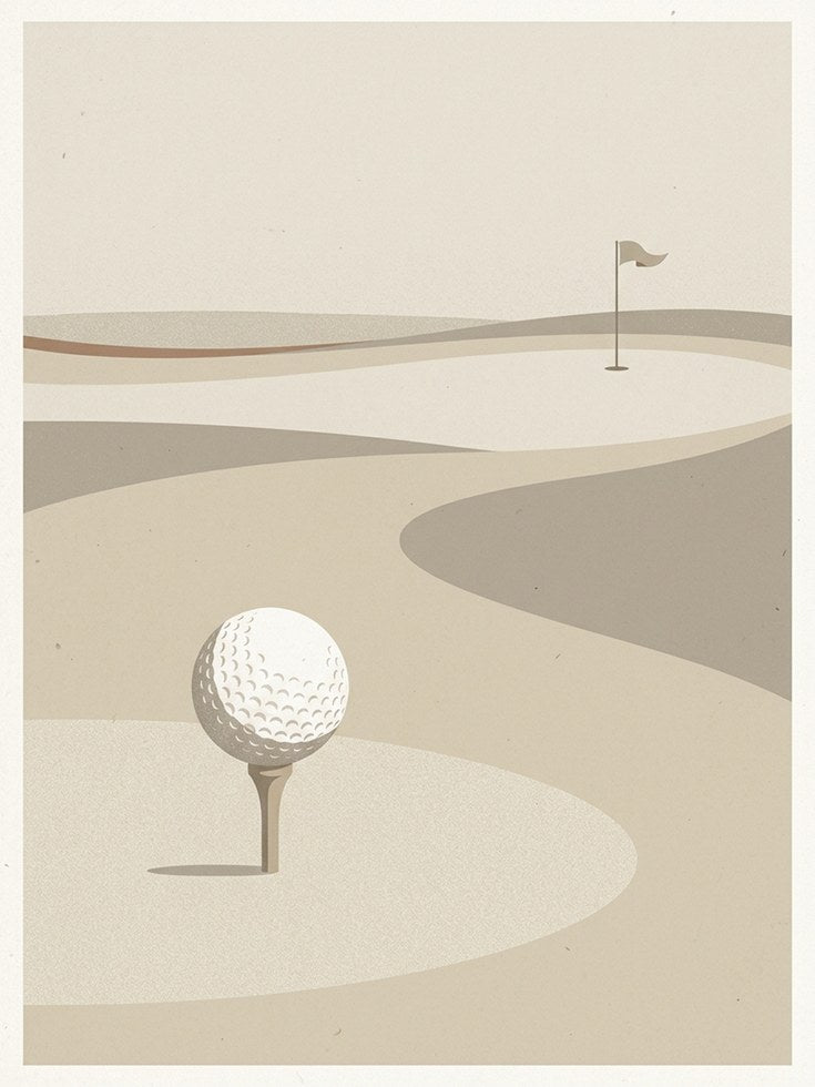 Minimalist Golf Course Print: Neutral Beige Abstract Landscape - artwork on paper