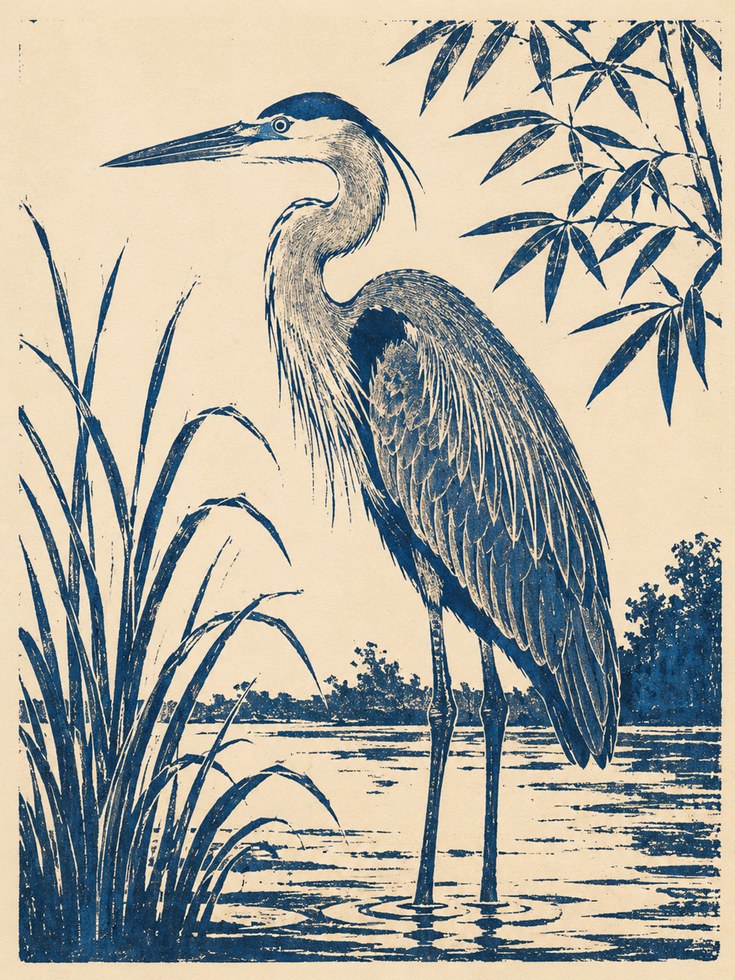 Heron Wall Art – Vintage Bird Print - artwork on paper