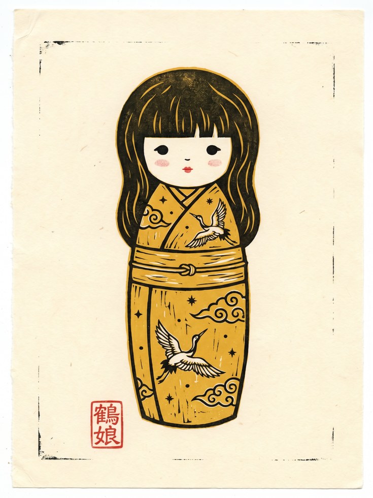 Kokeshi Doll Wall Art: Vintage Japanese Woodblock Print (A1-A4 Sizes) - artwork on paper