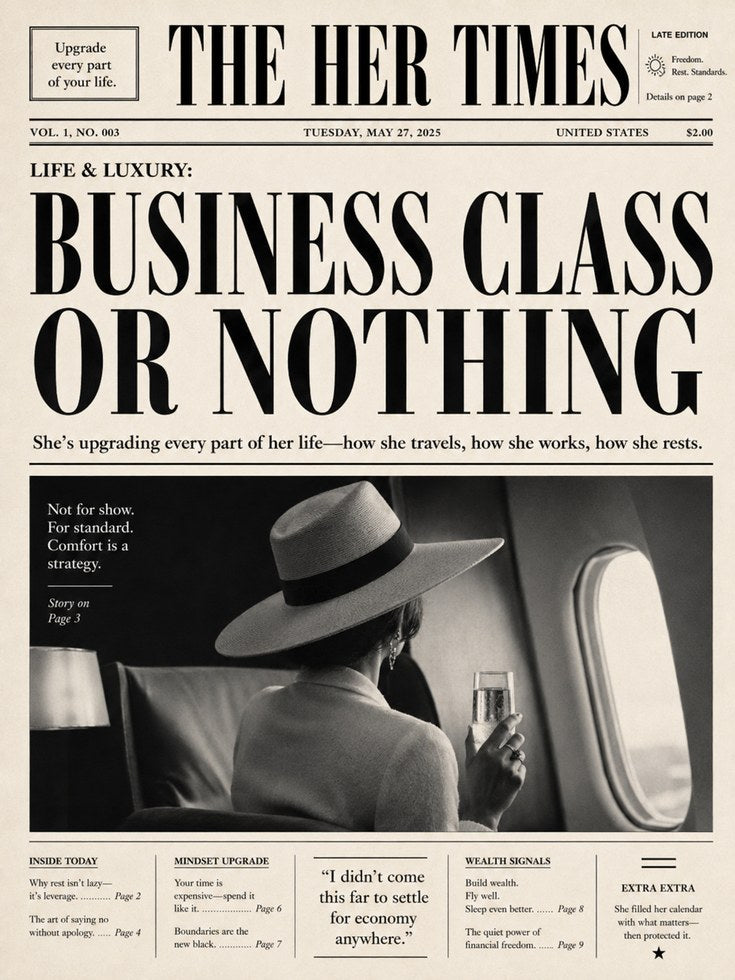 Vintage Newspaper Travel Art – Business Class - artwork on paper
