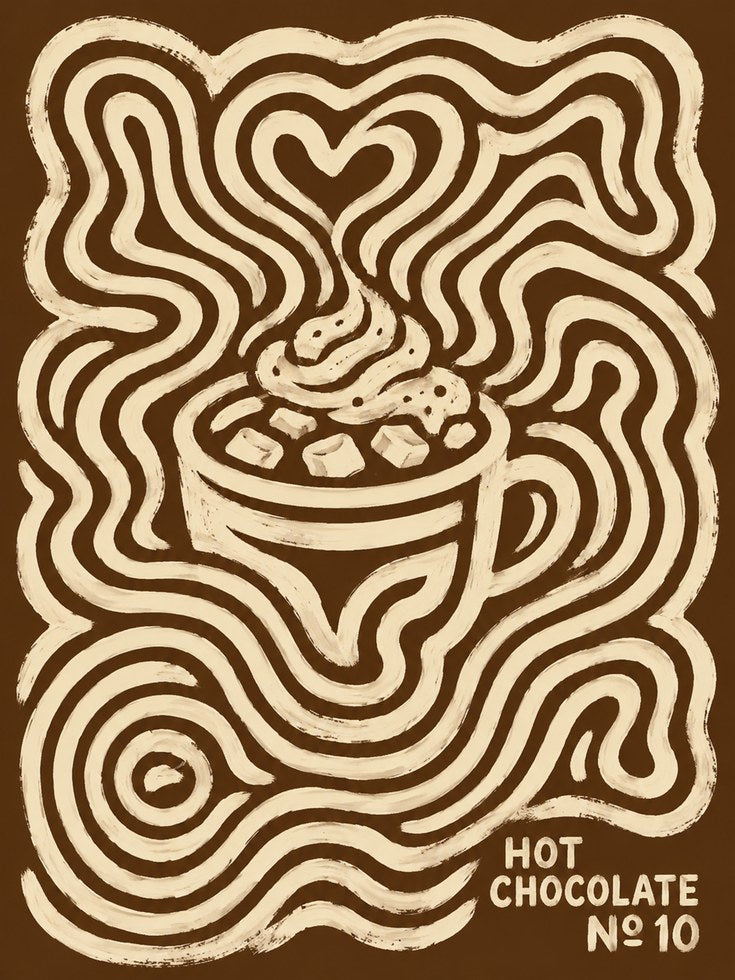 Hot Chocolate Poster: Psychedelic Retro Brown and Cream Design - artwork on paper