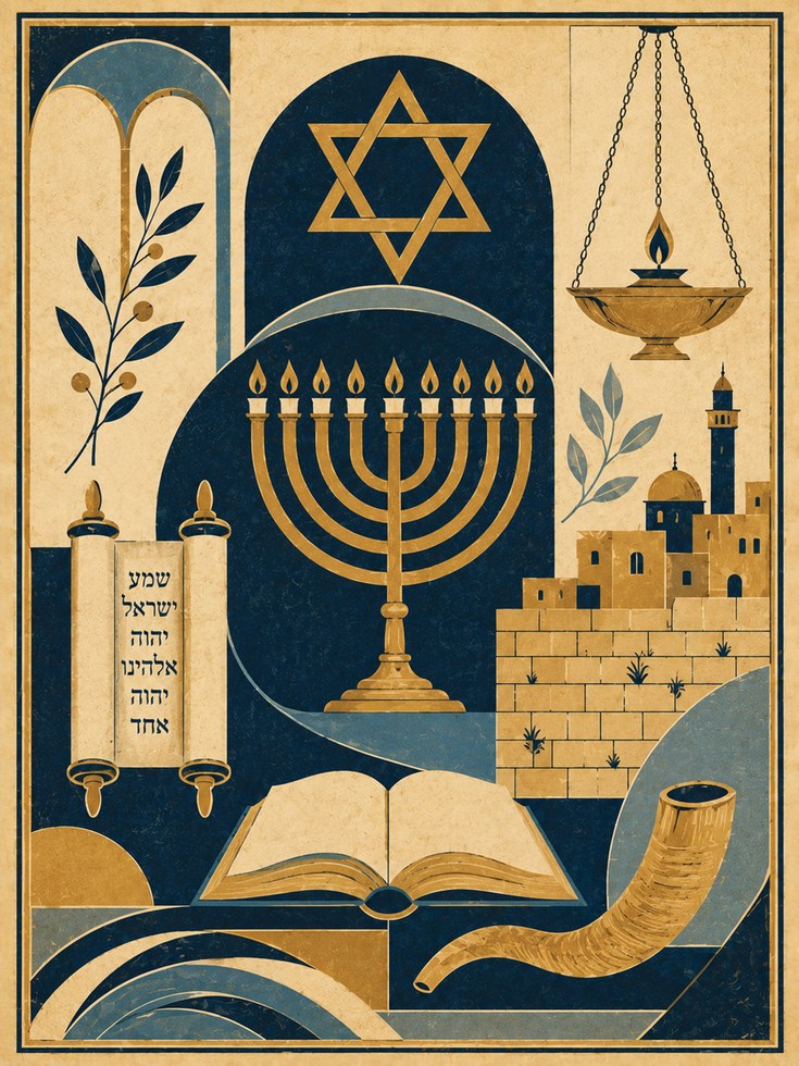 Judaic Wall Art – Jewish Symbols Print - artwork on paper