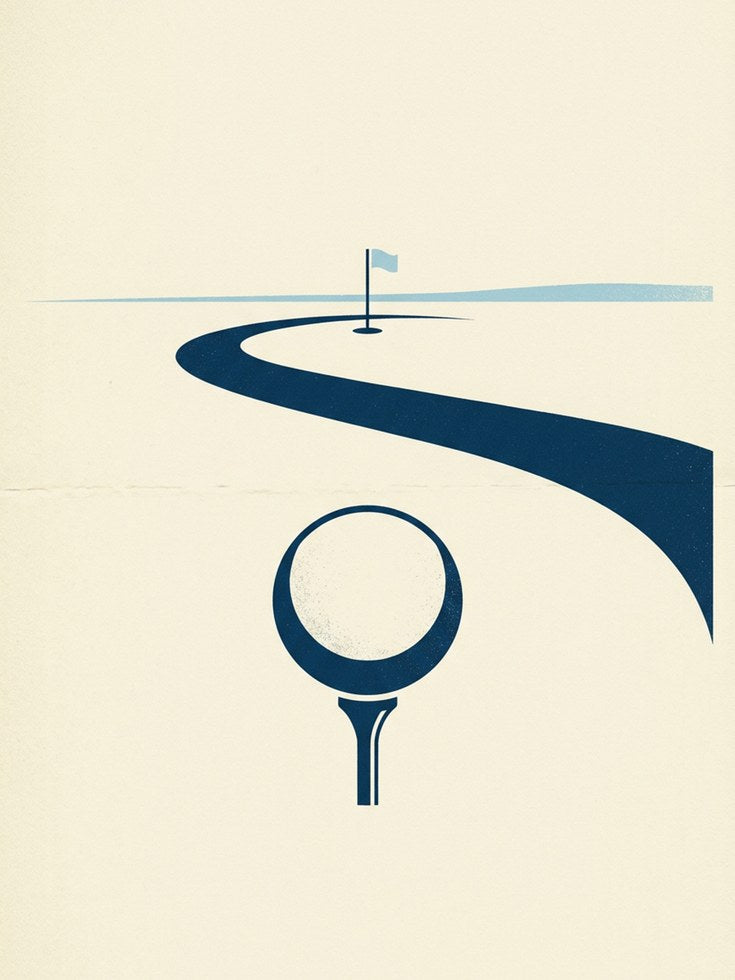Golf Course Poster: Minimalist Navy Blue Geometric Design - artwork on paper