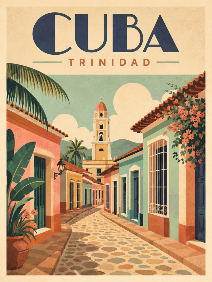 Cuba Travel Poster – Trinidad Vintage Print - artwork on paper