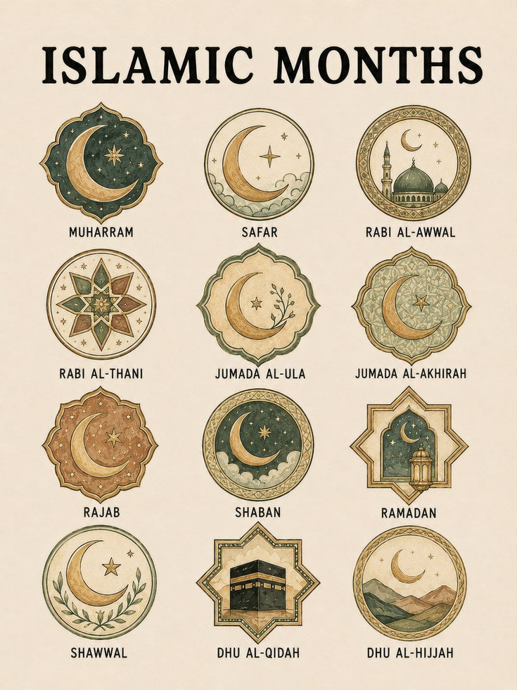 Islamic Months Chart Print: Educational Hijri Calendar Art - artwork on paper