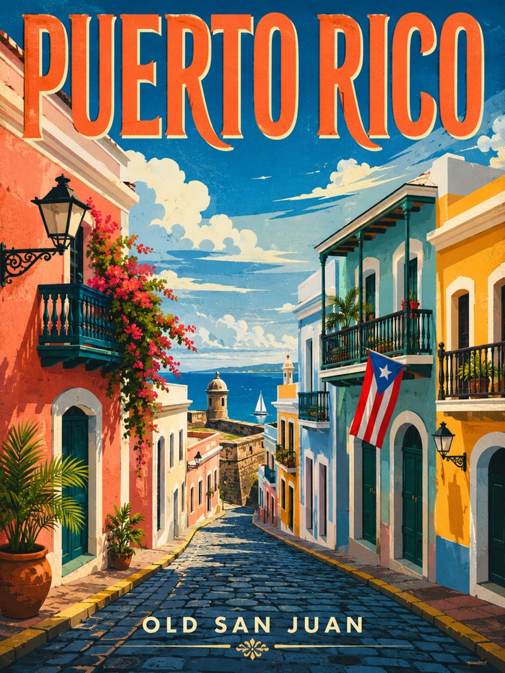 Puerto Rico Poster – Old San Juan Travel Print - artwork on paper