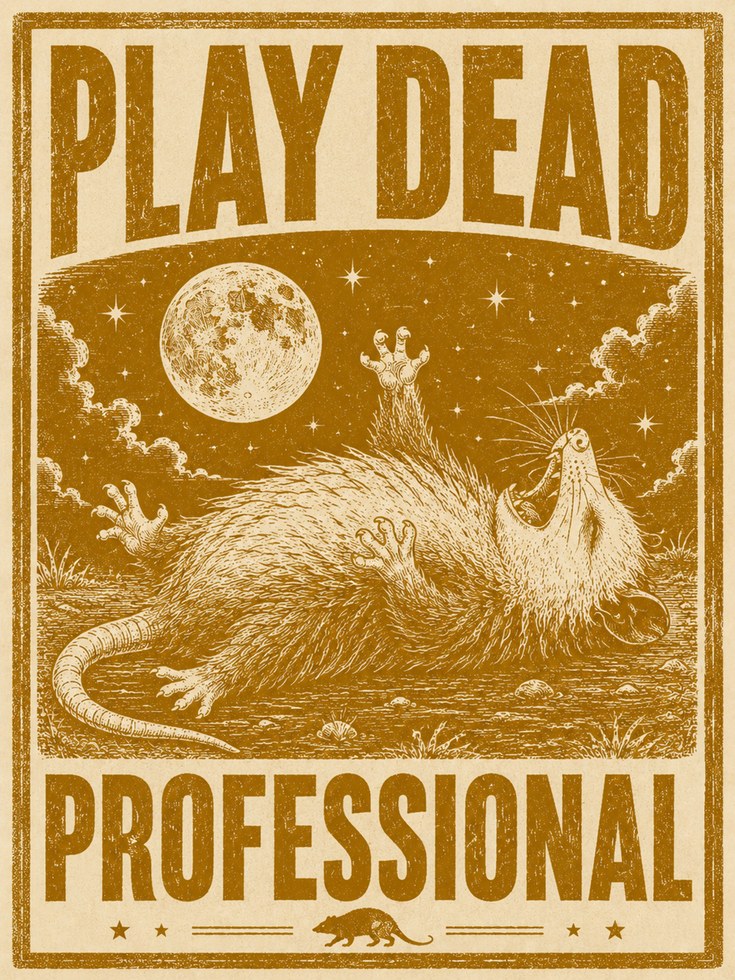 Play Dead Opossum Print: Vintage Animal Art (Mustard Gold Palette) - artwork on paper