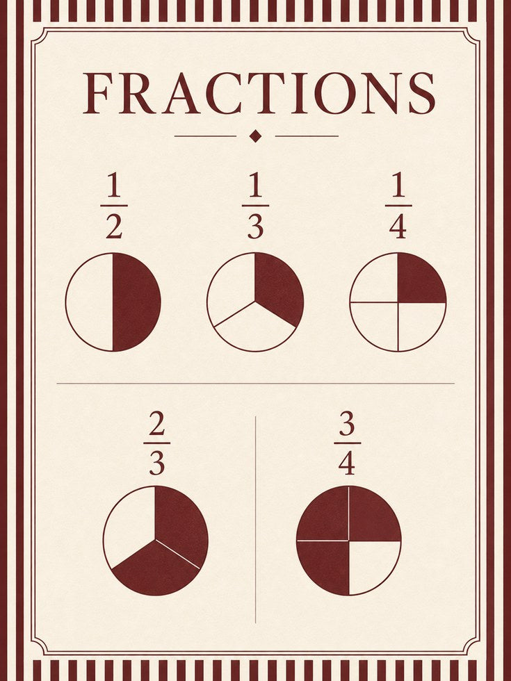 Fractions Wall Art – Educational Math Poster - artwork on paper