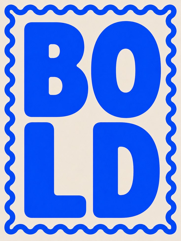 Bold Typography Art Print: Retro Blue Letters on Cream - artwork on paper