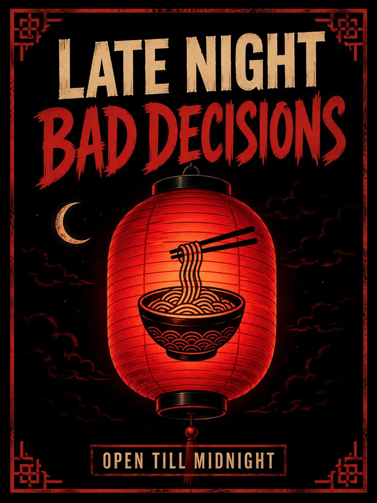 Late Night Ramen Lantern Print: Retro Asian Street Food Art - artwork on paper