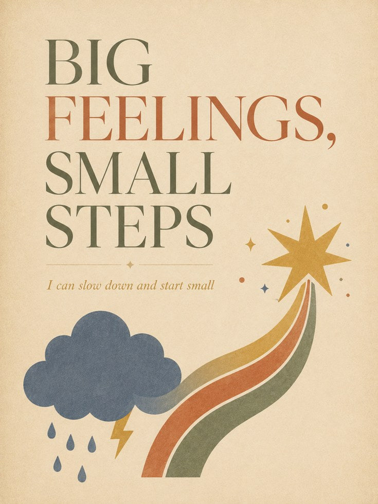 Big Feelings Small Steps Print: Retro Motivational Wall Art - artwork on paper