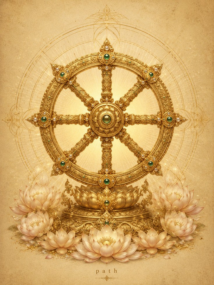 Dharma Wheel Wall Art – Buddhist Decor - artwork on paper