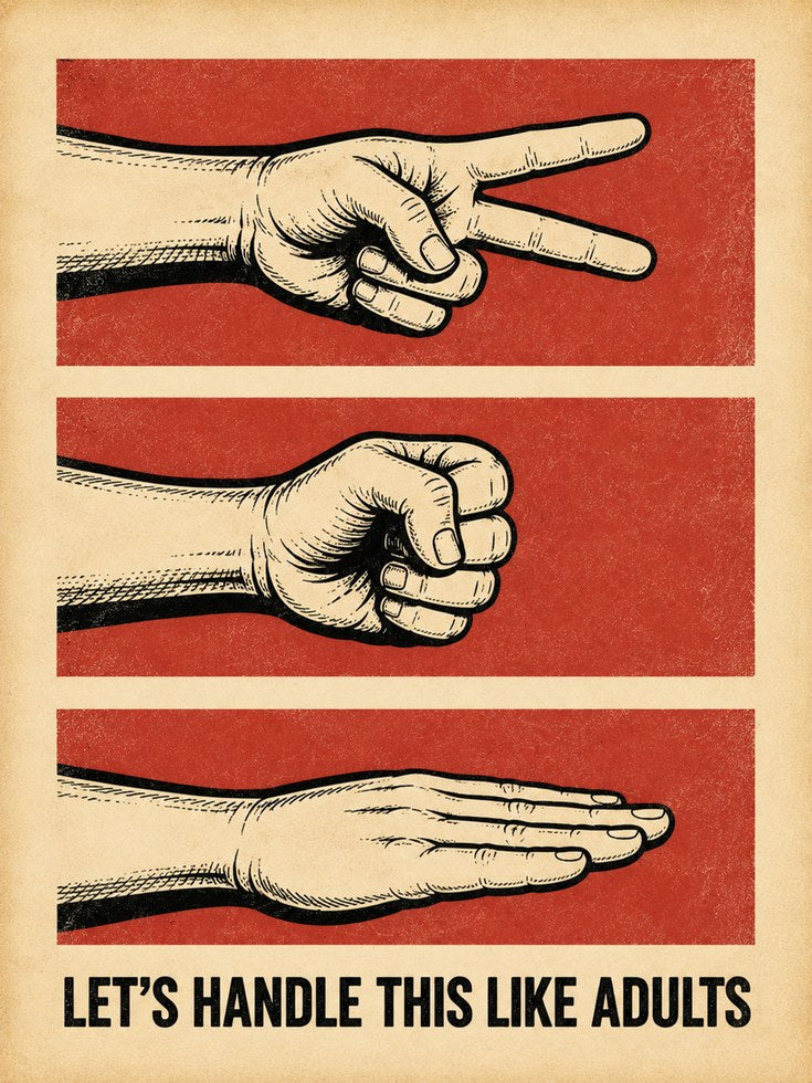 Rock Paper Scissors Poster: Vintage Propaganda Style Red Print - artwork on paper
