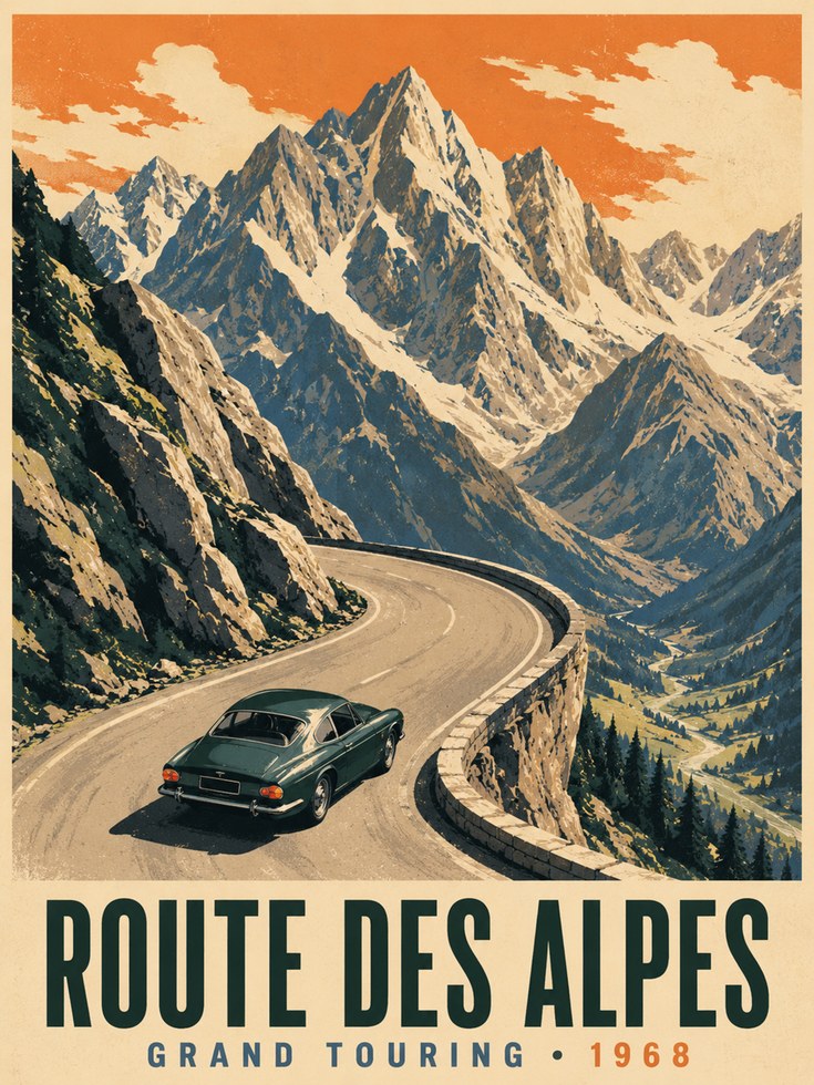 Vintage Mountain Poster – Alps Travel Print - artwork on paper