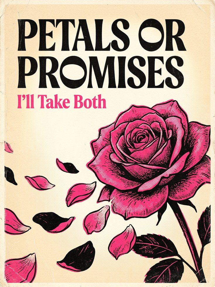 Petals Or Promises Poster: Vintage Pink Rose Typography Art - artwork on paper