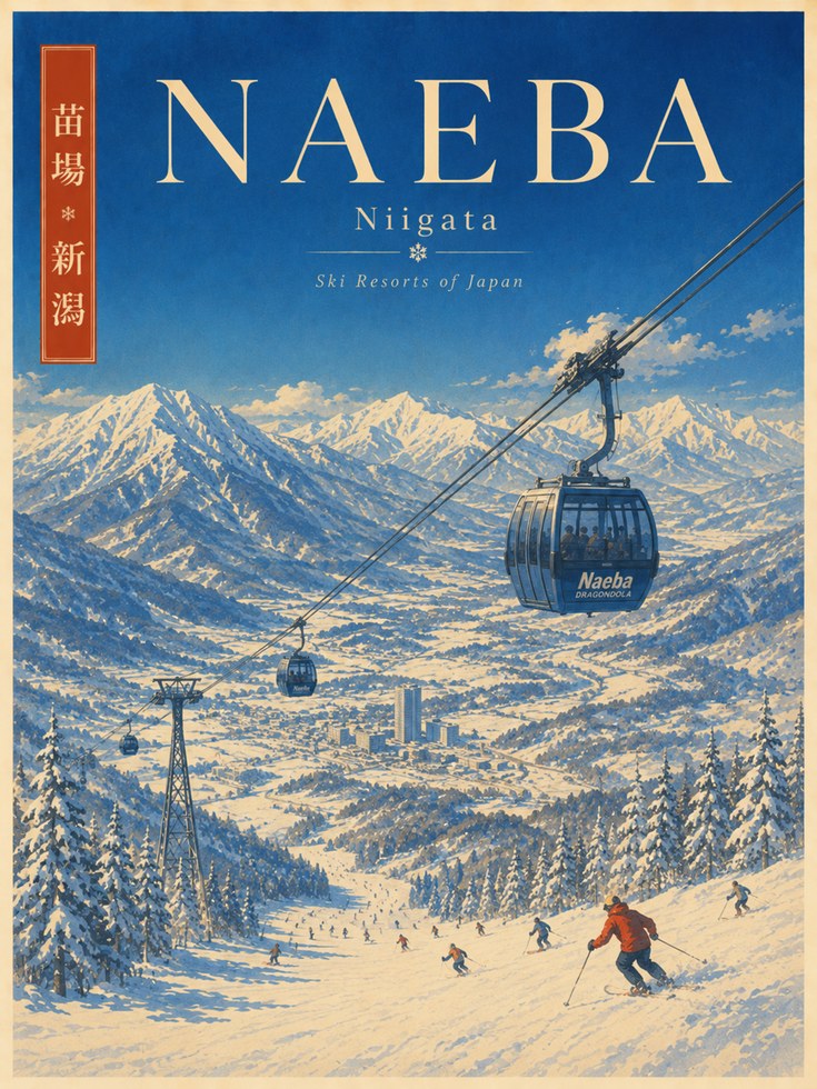 Naeba Ski Resort Vintage Poster - artwork on paper